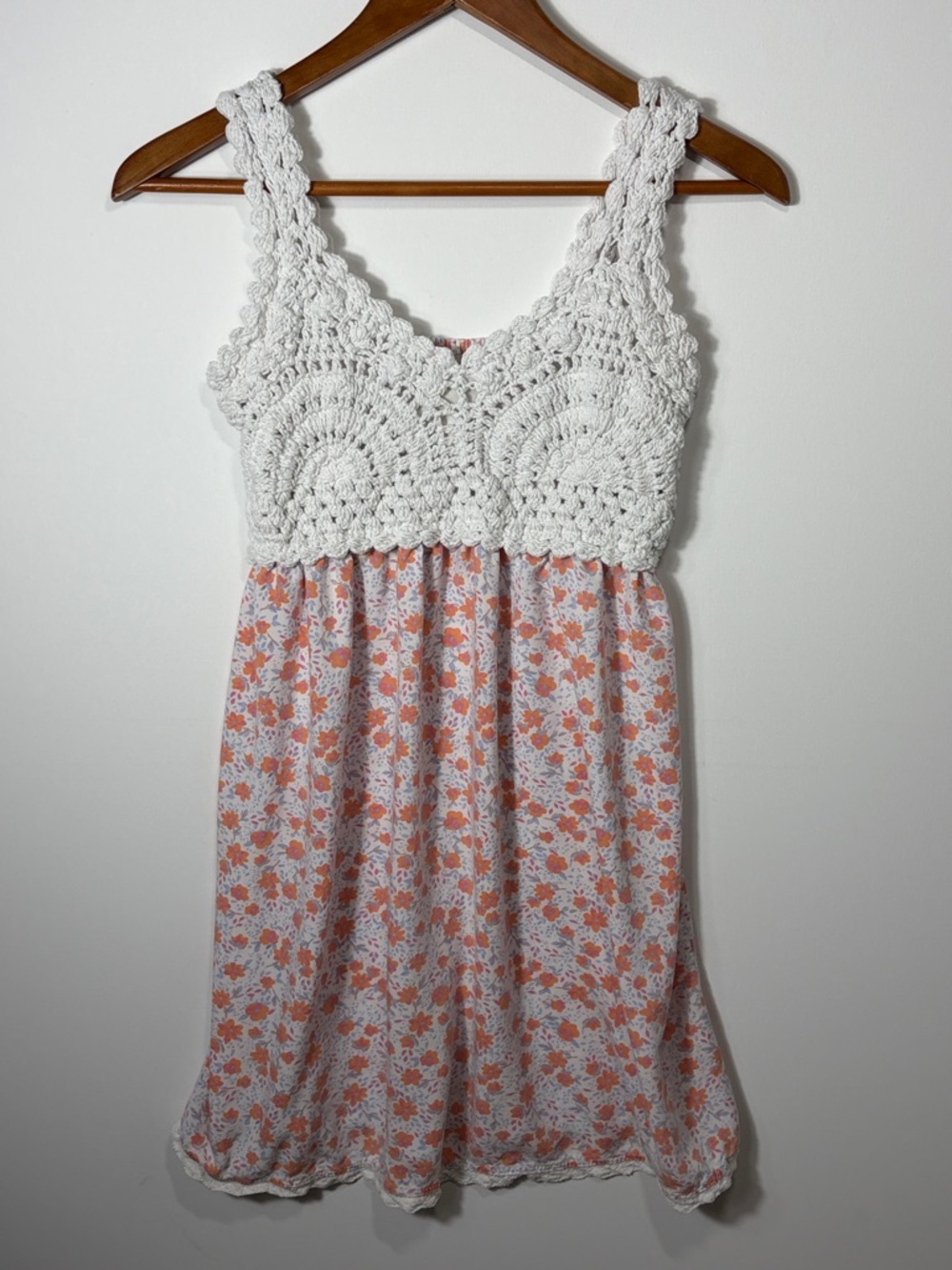 Jessica Simpson Crochet Floral Babydoll Dress Boho Cottagecore Sleeveless